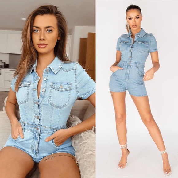 Restocked 5⭐ Juliette Denim Button Front Romper - Picture 4 of 12